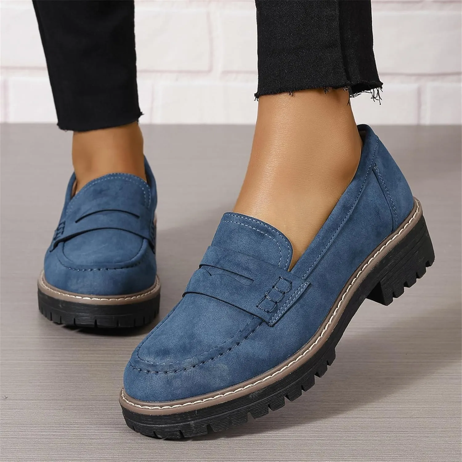 Womens Platform Loafers Shoes Chunky Penny Loafer Lug Sole Comfortable Slip On Work Office Business Oxford Casual Dress Shoes
