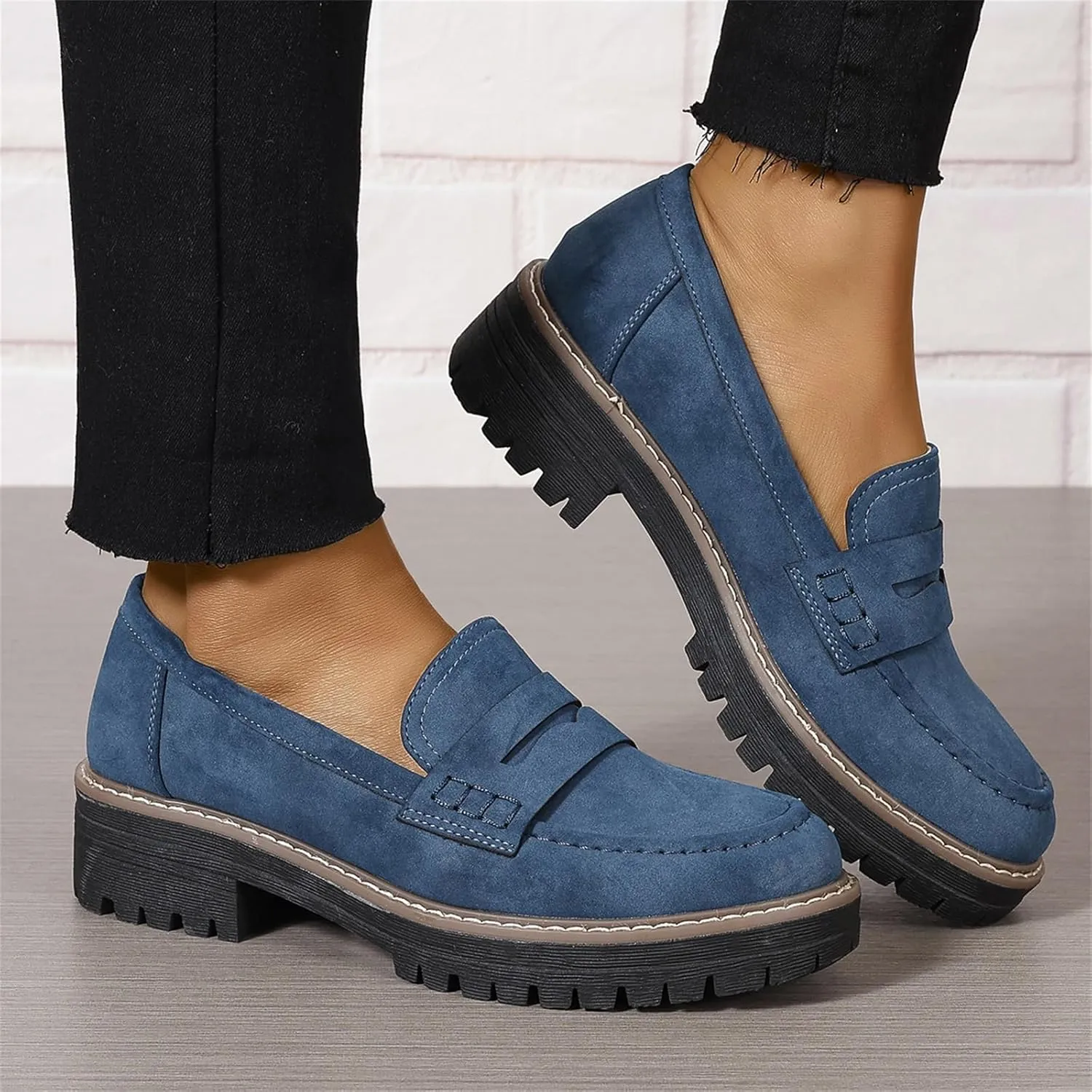Womens Platform Loafers Shoes Chunky Penny Loafer Lug Sole Comfortable Slip On Work Office Business Oxford Casual Dress Shoes