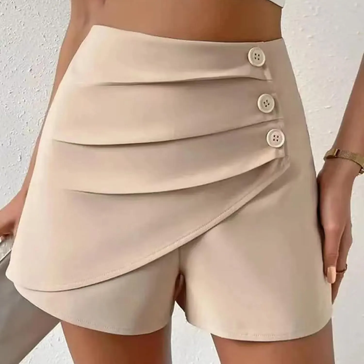 Women's Pleated Skirts Shorts Classic Slim Fit Side Button High Waisted Athletic Shorts Trendy Casual Tennis Shirts