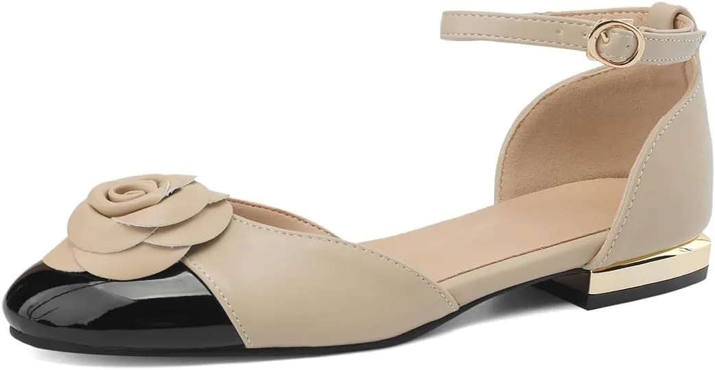 Women's Retro Flower Cap Round Closed Toe Pump Ankle Strap Chunky Low Block Heel Adjustable Buckle D'Orsay Classic Work Office Church Casual Comfort Dress Shoes Business Party Flats