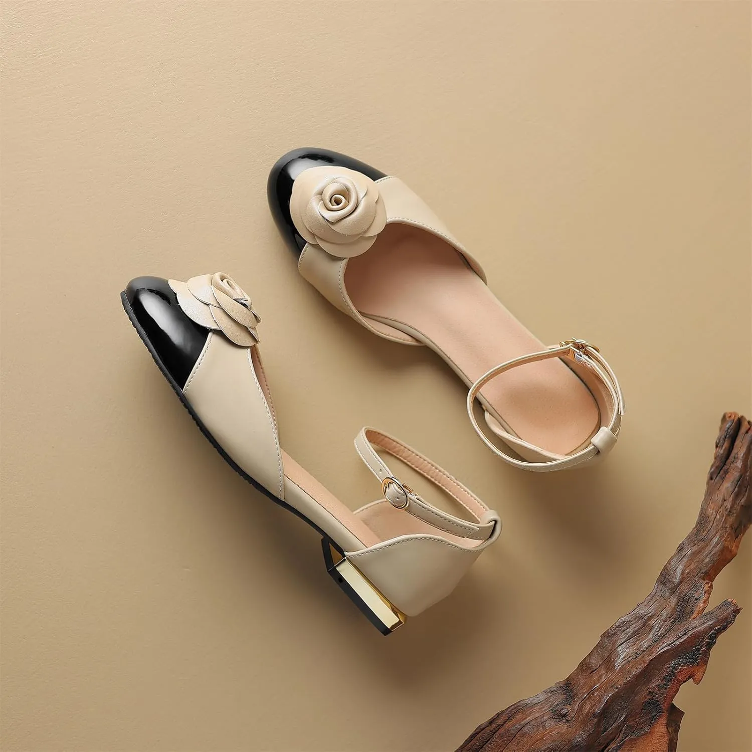 Women's Retro Flower Cap Round Closed Toe Pump Ankle Strap Chunky Low Block Heel Adjustable Buckle D'Orsay Classic Work Office Church Casual Comfort Dress Shoes Business Party Flats