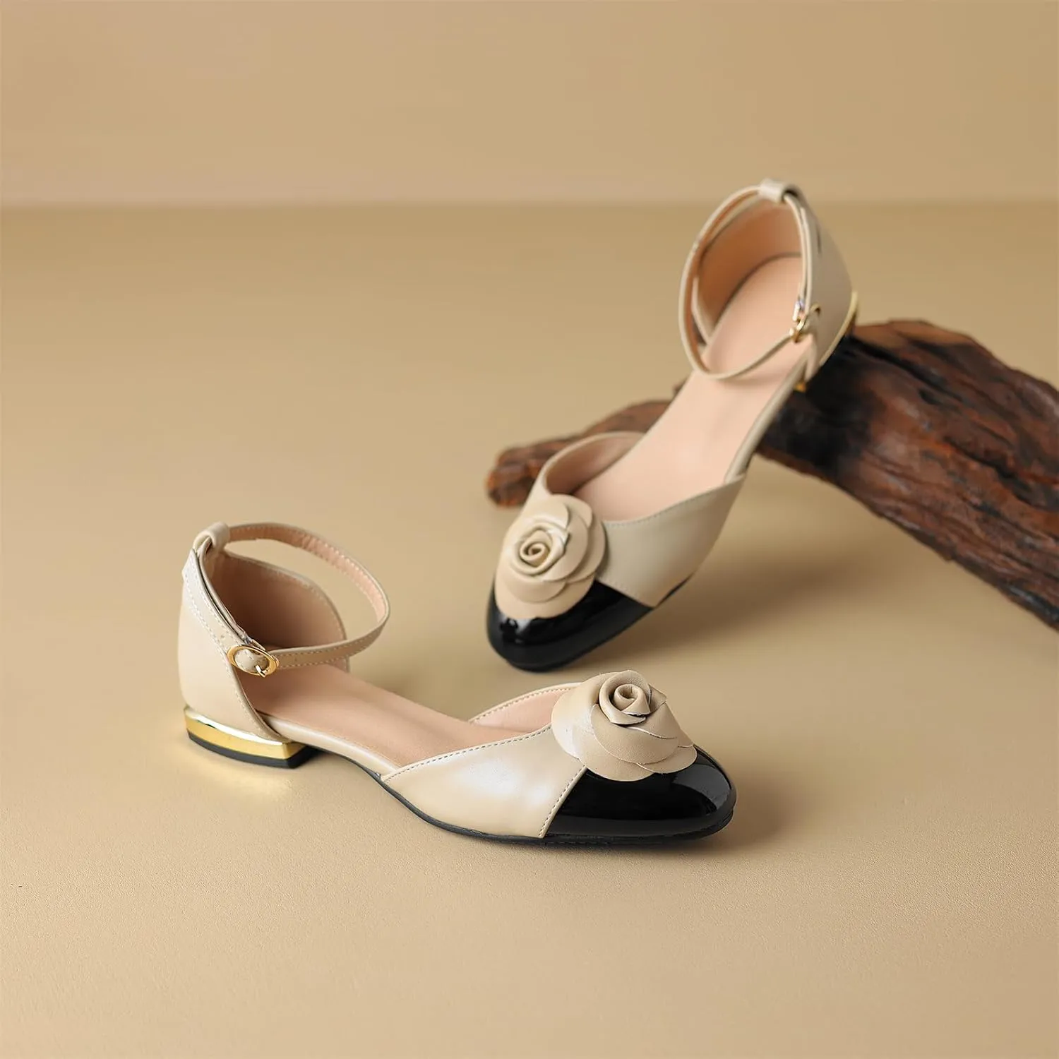 Women's Retro Flower Cap Round Closed Toe Pump Ankle Strap Chunky Low Block Heel Adjustable Buckle D'Orsay Classic Work Office Church Casual Comfort Dress Shoes Business Party Flats
