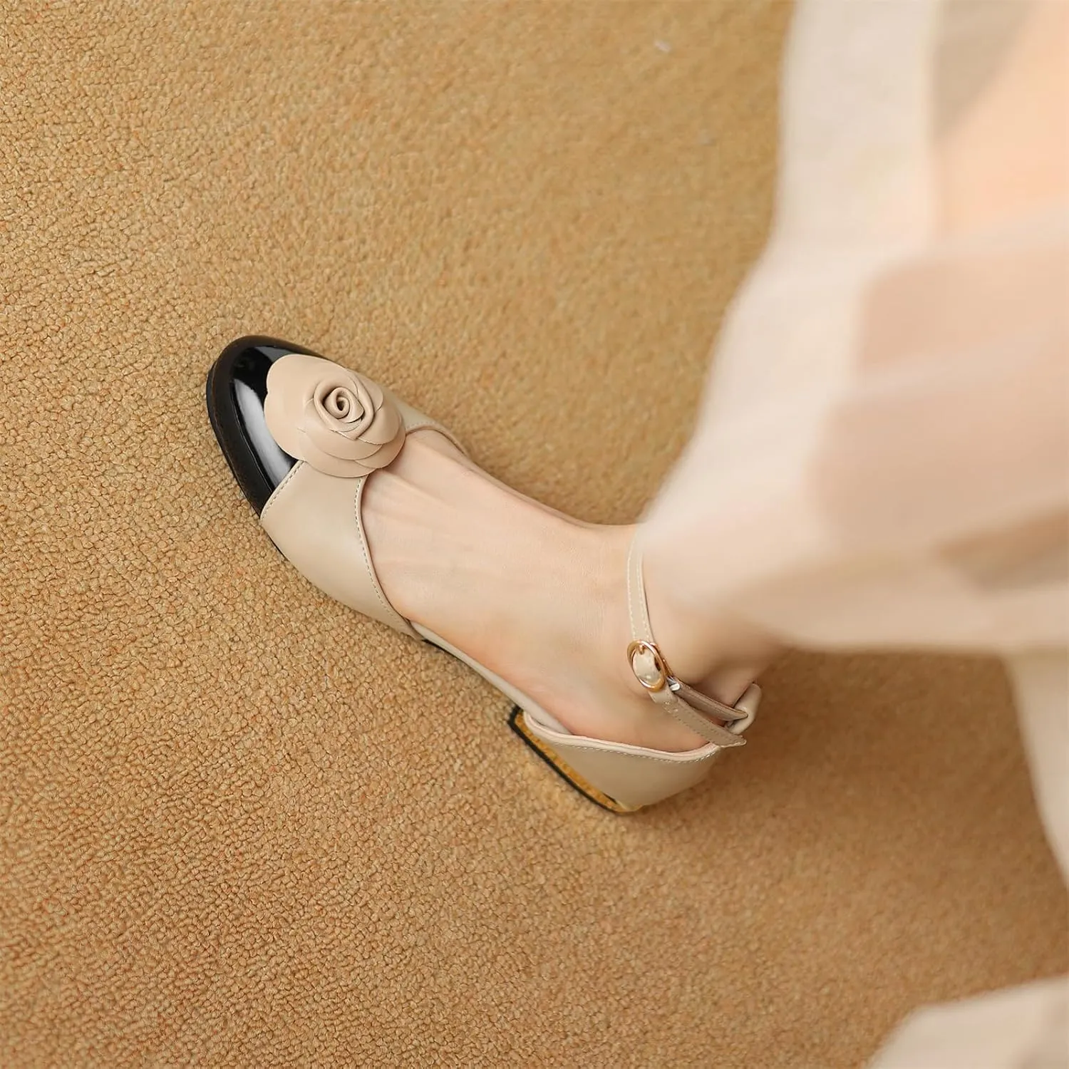 Women's Retro Flower Cap Round Closed Toe Pump Ankle Strap Chunky Low Block Heel Adjustable Buckle D'Orsay Classic Work Office Church Casual Comfort Dress Shoes Business Party Flats
