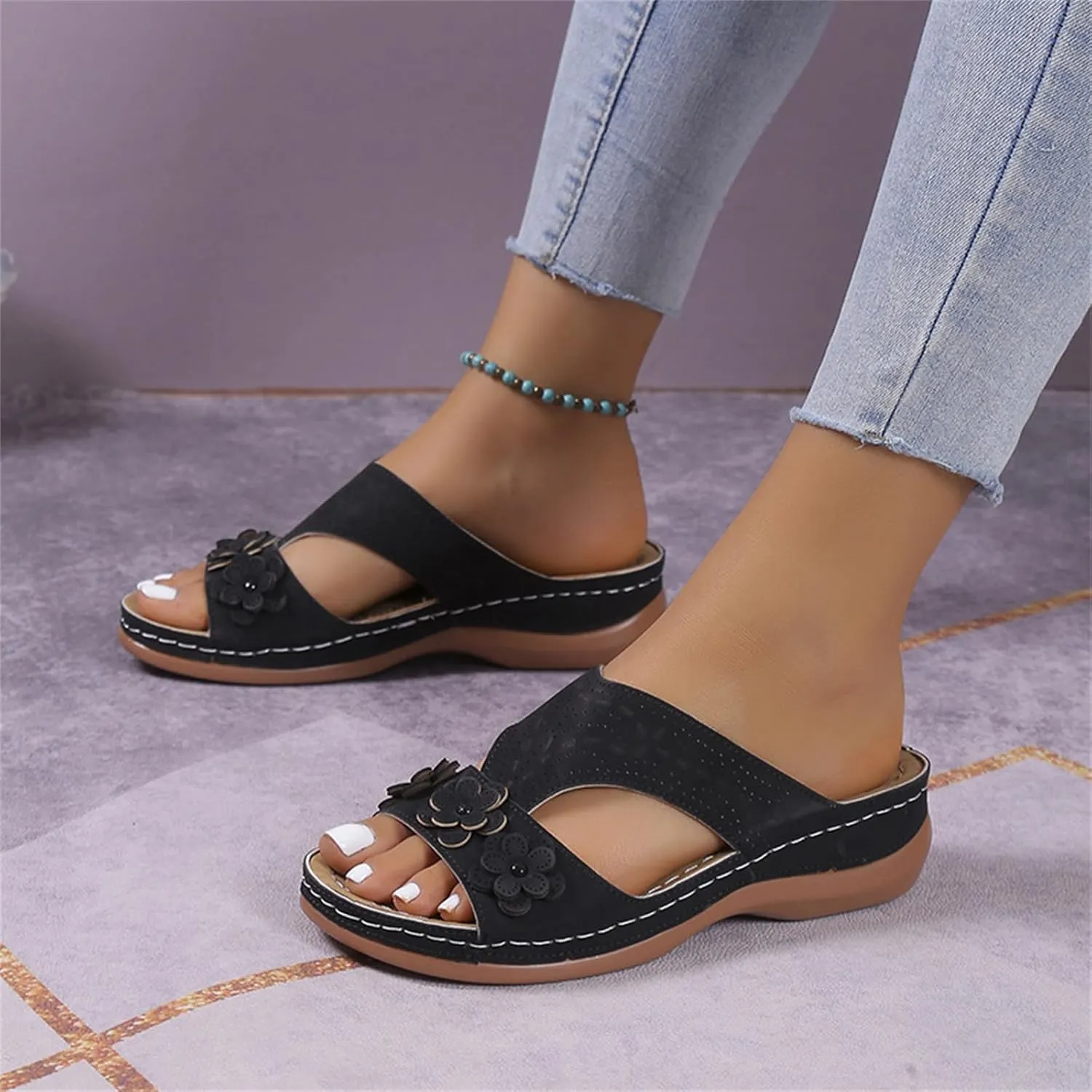 Women's Sandals Comfortable Cute Arch Support Slides Orthopedic Slippers Summer Orthotic Flip Flops for Plantar Fasciitis