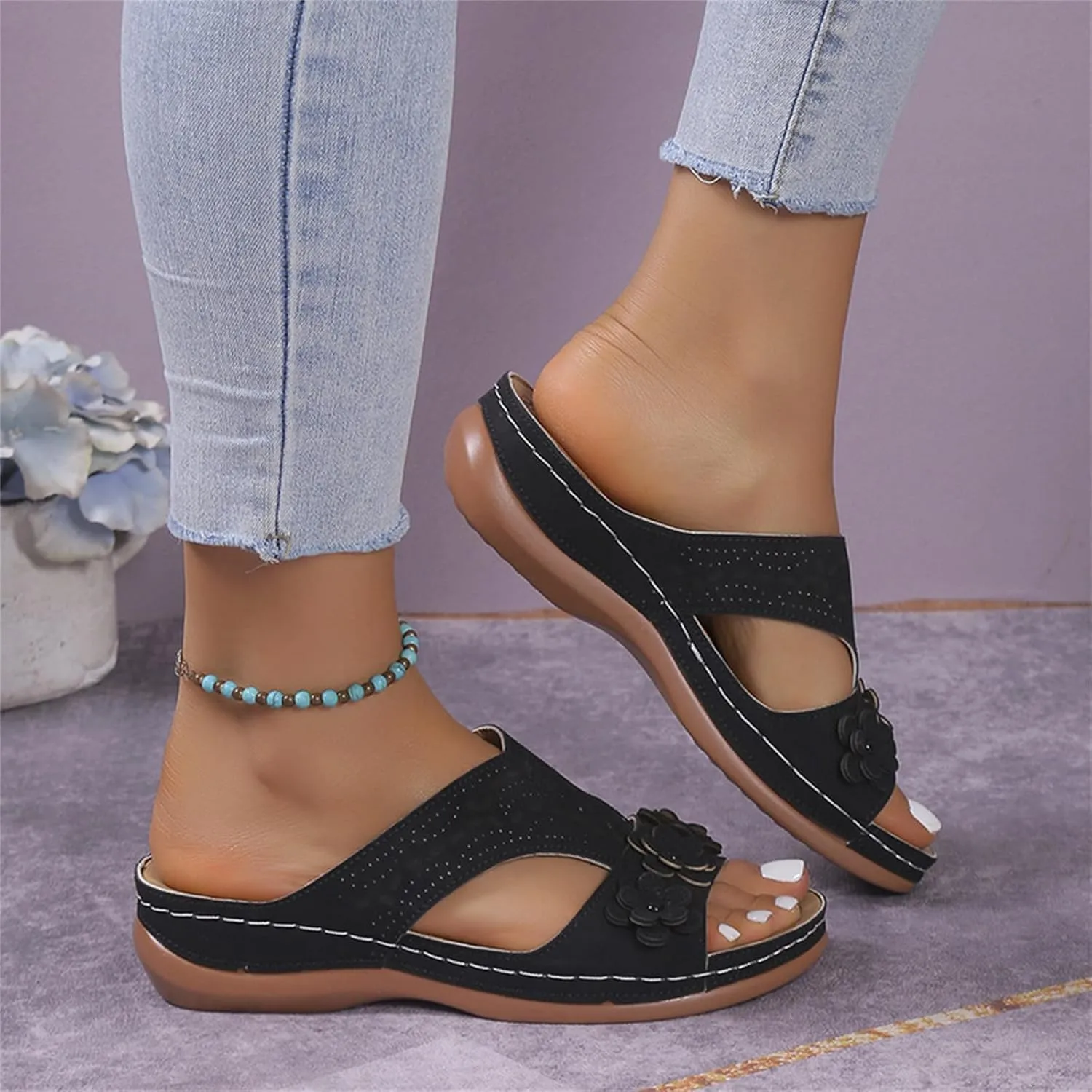 Women's Sandals Comfortable Cute Arch Support Slides Orthopedic Slippers Summer Orthotic Flip Flops for Plantar Fasciitis