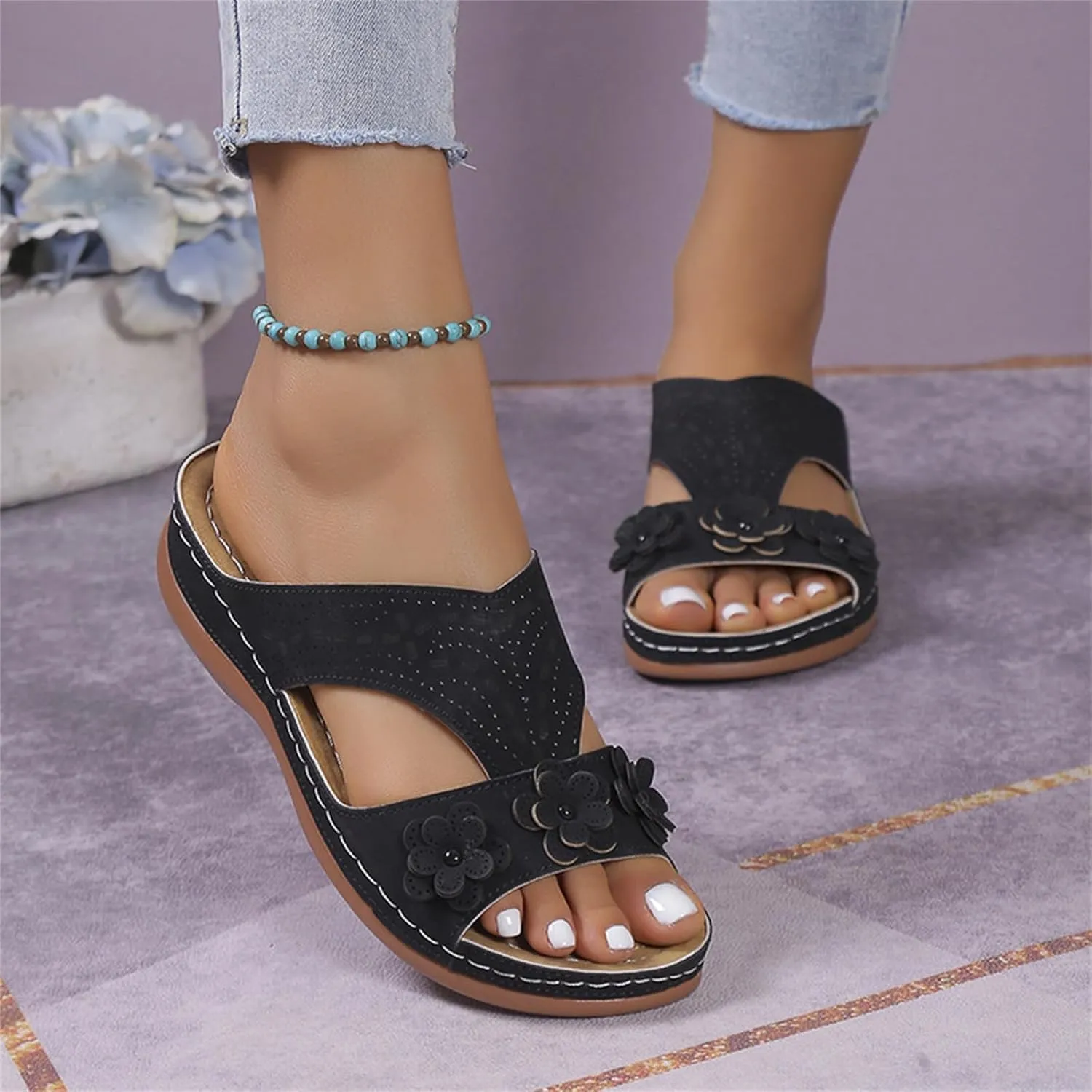 Womens Sandals Comfortable Support Walking Flip Flops Orthopedic Slippers Dressy Summer Orthotic Slides Beach Shoes 2024