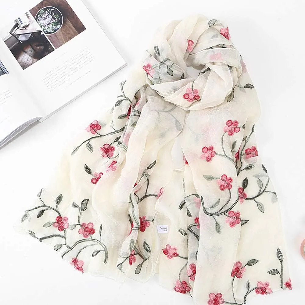 Women's Scarves & Wraps Silk Long Scarf for Women Headband Hijabs Muslim Scarf Embroidery Hijab Shawls (Beige, One Size)