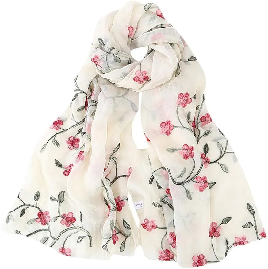 Women's Scarves & Wraps Silk Long Scarf for Women Headband Hijabs Muslim Scarf Embroidery Hijab Shawls (Beige, One Size)