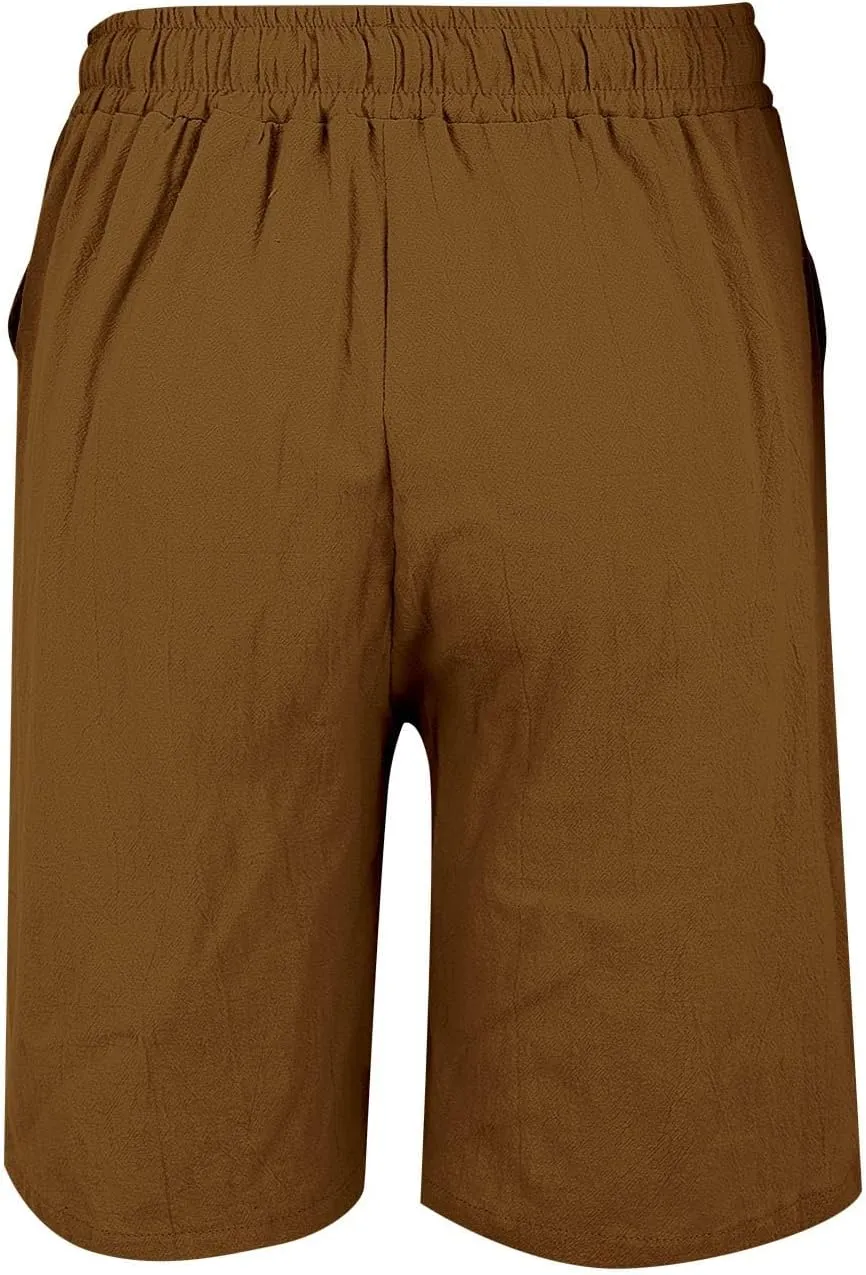 Womens Shorts Bermuda Shorts Knee Length Cotton Linen Pants Summer Elastic Waist Drawstring Beach Capris with Pockets