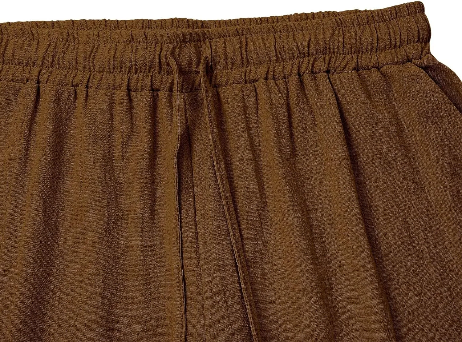 Womens Shorts Bermuda Shorts Knee Length Cotton Linen Pants Summer Elastic Waist Drawstring Beach Capris with Pockets