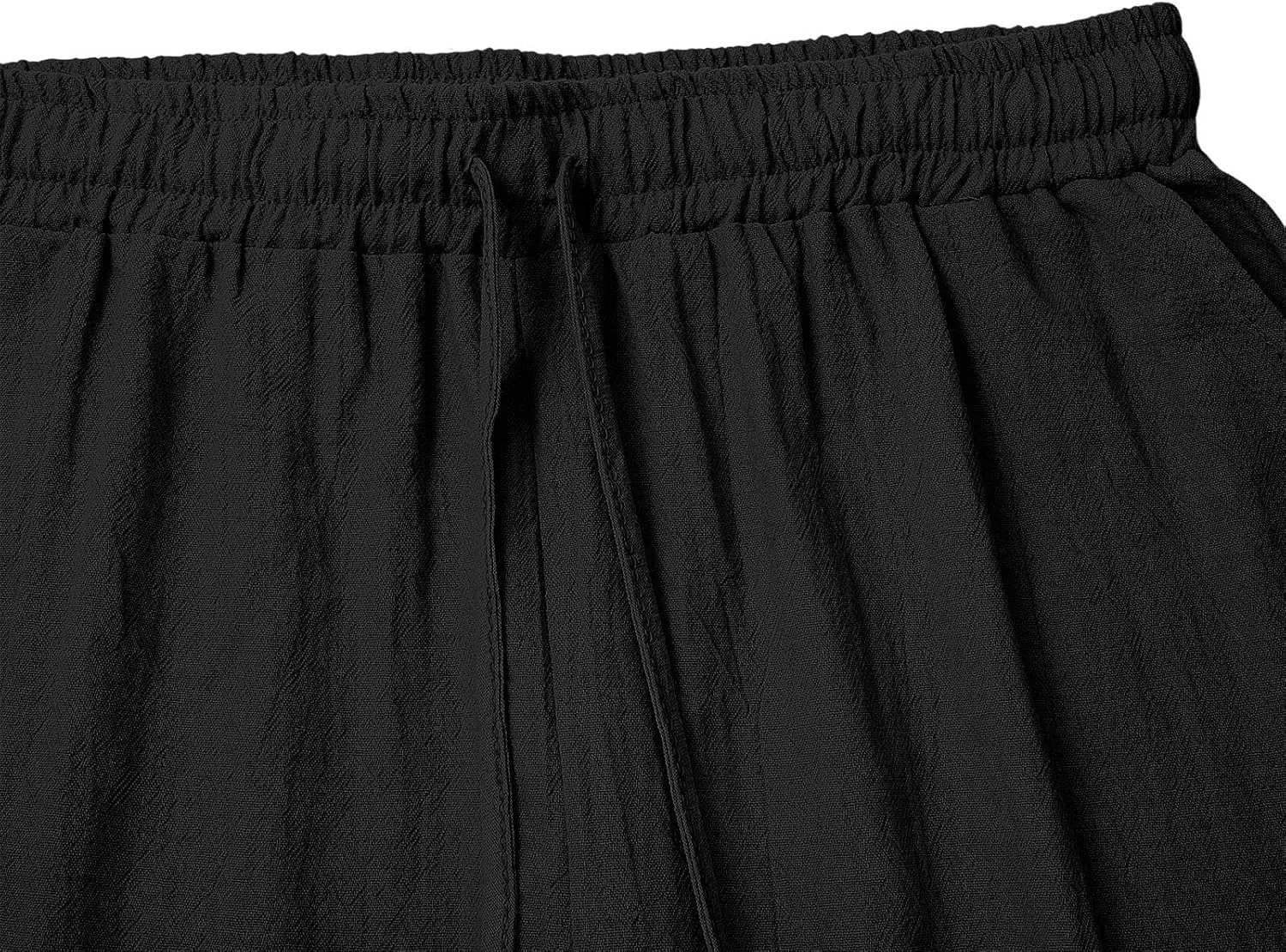 Womens Shorts Bermuda Shorts Knee Length Cotton Linen Pants Summer Elastic Waist Drawstring Beach Capris with Pockets