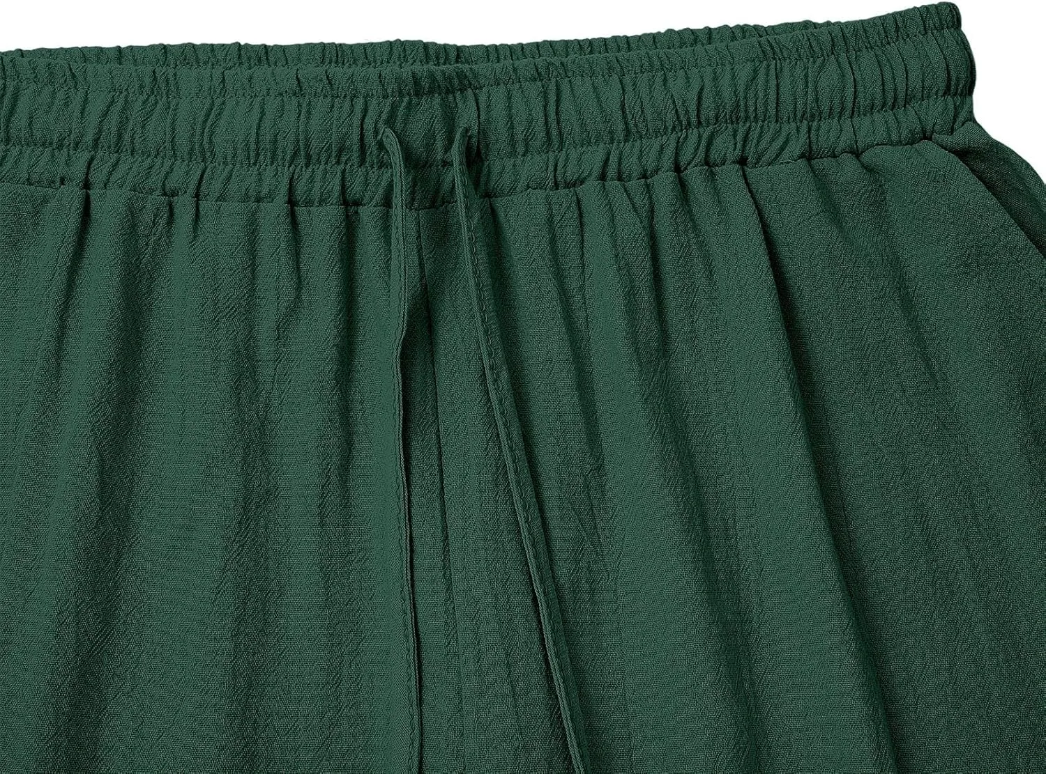 Womens Shorts Bermuda Shorts Knee Length Cotton Linen Pants Summer Elastic Waist Drawstring Beach Capris with Pockets