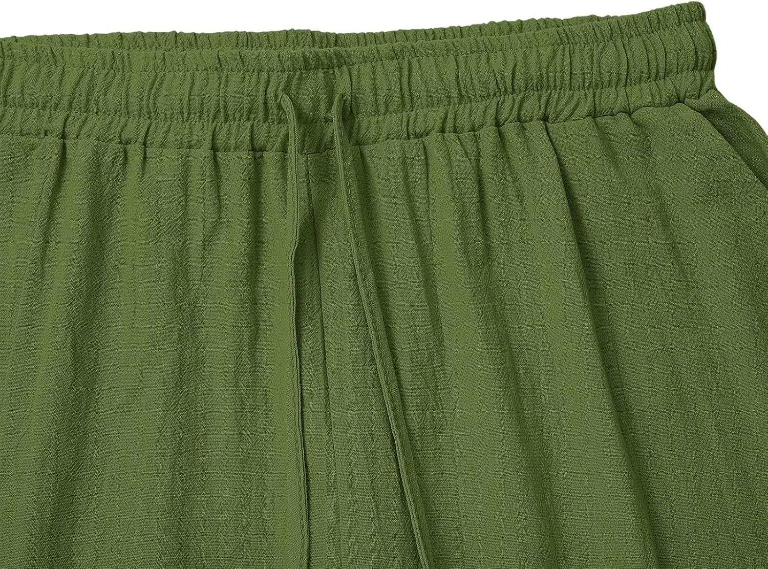 Womens Shorts Bermuda Shorts Knee Length Cotton Linen Pants Summer Elastic Waist Drawstring Beach Capris with Pockets