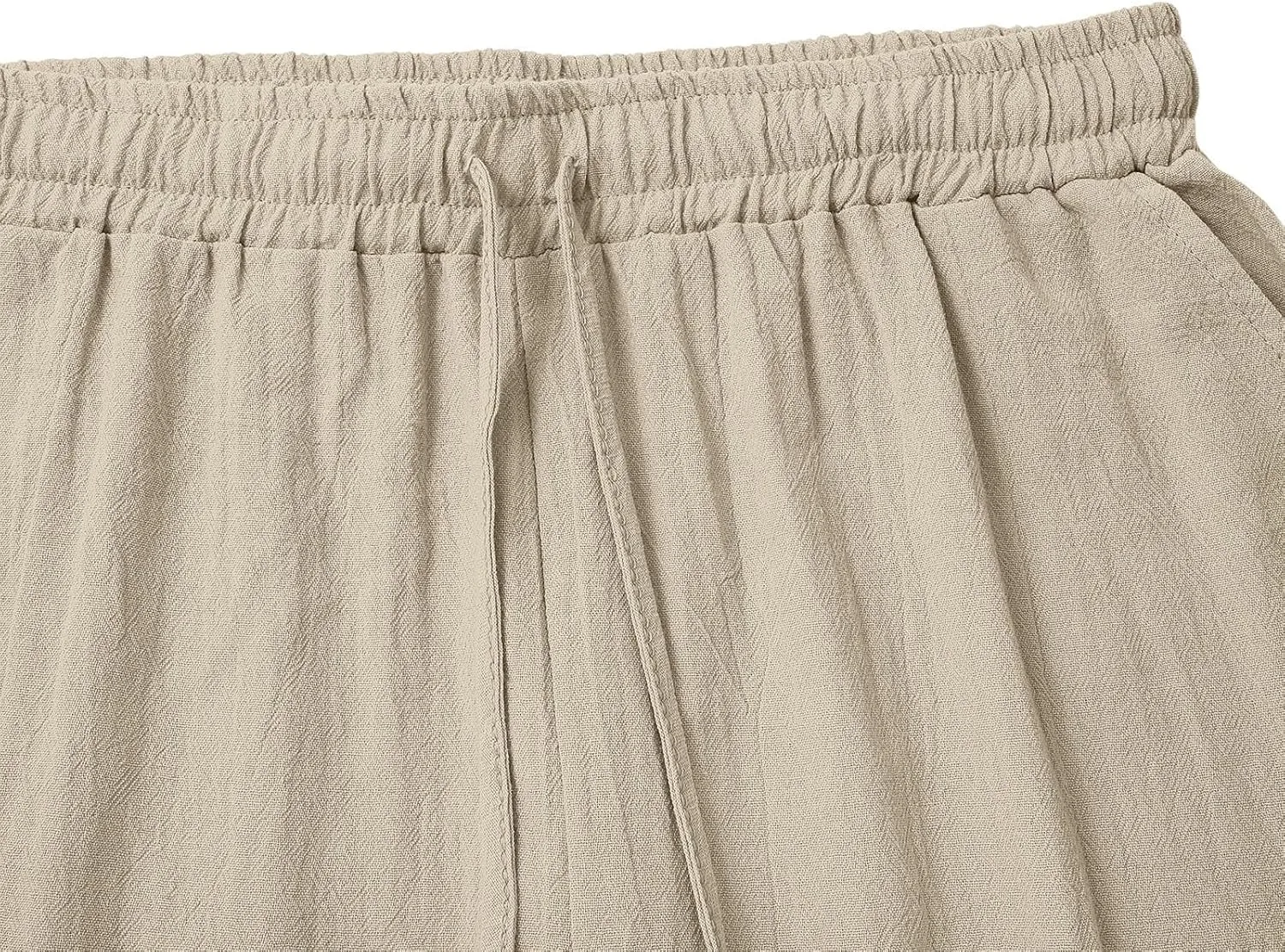 Womens Shorts Bermuda Shorts Knee Length Cotton Linen Pants Summer Elastic Waist Drawstring Beach Capris with Pockets