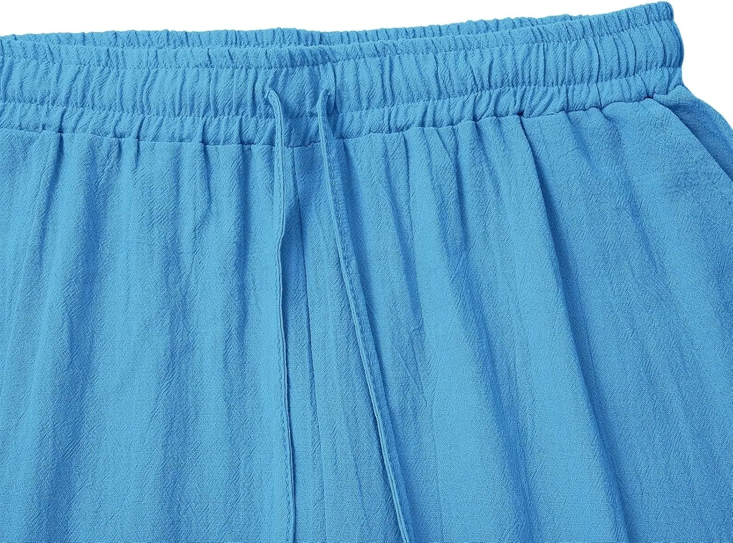 Womens Shorts Bermuda Shorts Knee Length Cotton Linen Pants Summer Elastic Waist Drawstring Beach Capris with Pockets