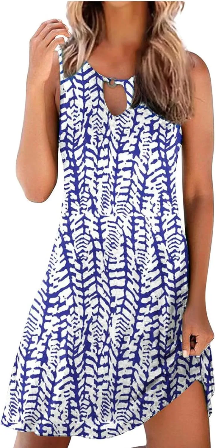 Womens Sleeveless Summer Dresses Aline Mini Dress Casual Dress Patterned Vacation Beach Dress Swing Dress