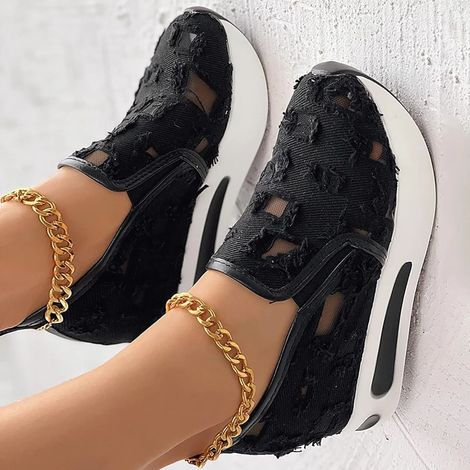 Women's Sneakers 2025 Breathable Walking Work Shoes with Arch Support Fashion Non Slip Orthopedic Shoes Comfortable Casual Wedge Slip On Sneakers for Daily Wear