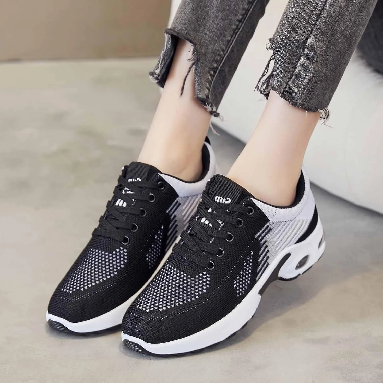 Womens Sneakers Air Cushion Running Shoes Mens Lightweight Tennis Walking Shoes Mesh Breathable Gym Work Fashion Sneakers Training Comfortable Walking Shoe Non Slip Workout Casual Sport Shoe