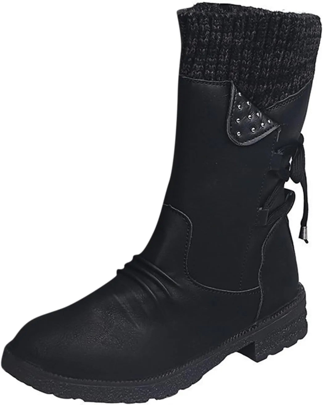 Women's Snow Boots Low Heel Mid Calf Winter Boots Side Zip Western Platform Hiking Booties Warm Non Slip Outdoor Shoes Winter