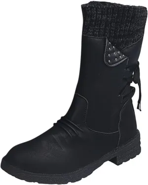 Women's Snow Boots Low Heel Mid Calf Winter Boots Side Zip Western Platform Hiking Booties Warm Non Slip Outdoor Shoes Winter