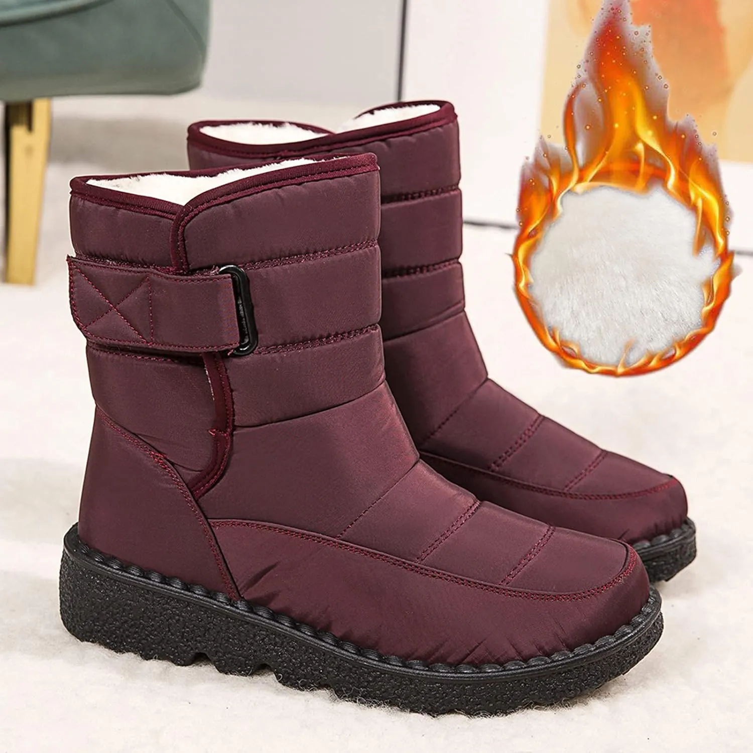 Womens Snow Boots Wide Width Zipper Size 9 Wide Calf Snow Boots for Woman Waterproof Snow Shoes for Women Outdoor Boots Women Knee High Waterproof Womens Boots Size 11