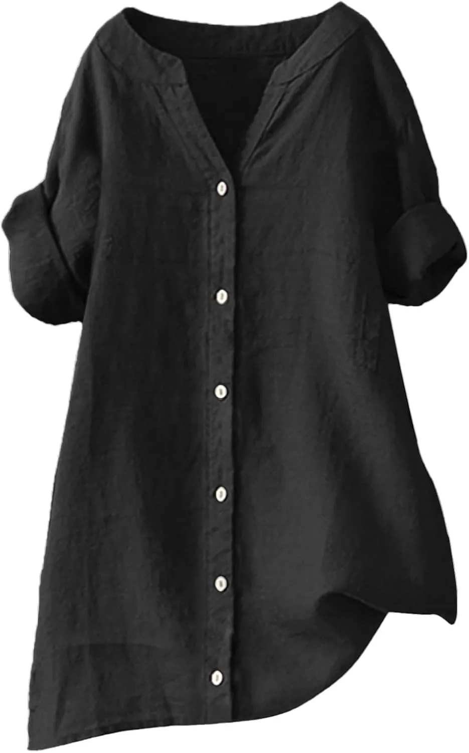 Women's Solid V-Neck Linen Shirt - 2025 Lightweight Summer Beach Top, Short Sleeve Boho Button Front Casual Blouse