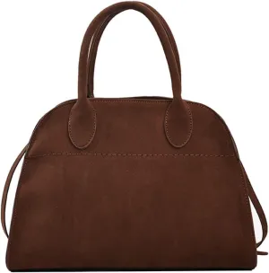 Womens Suede Tote Bag, Faux Leather Tote Bag for Women Vintage Top Handle Bag Fashion Retro Shoulder Satchel Bag (Brown,Small)