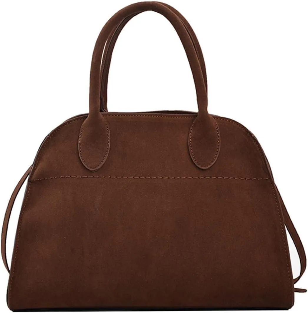 Womens Suede Tote Bag, Faux Leather Tote Bag for Women Vintage Top Handle Bag Fashion Retro Shoulder Satchel Bag (Brown,Small)