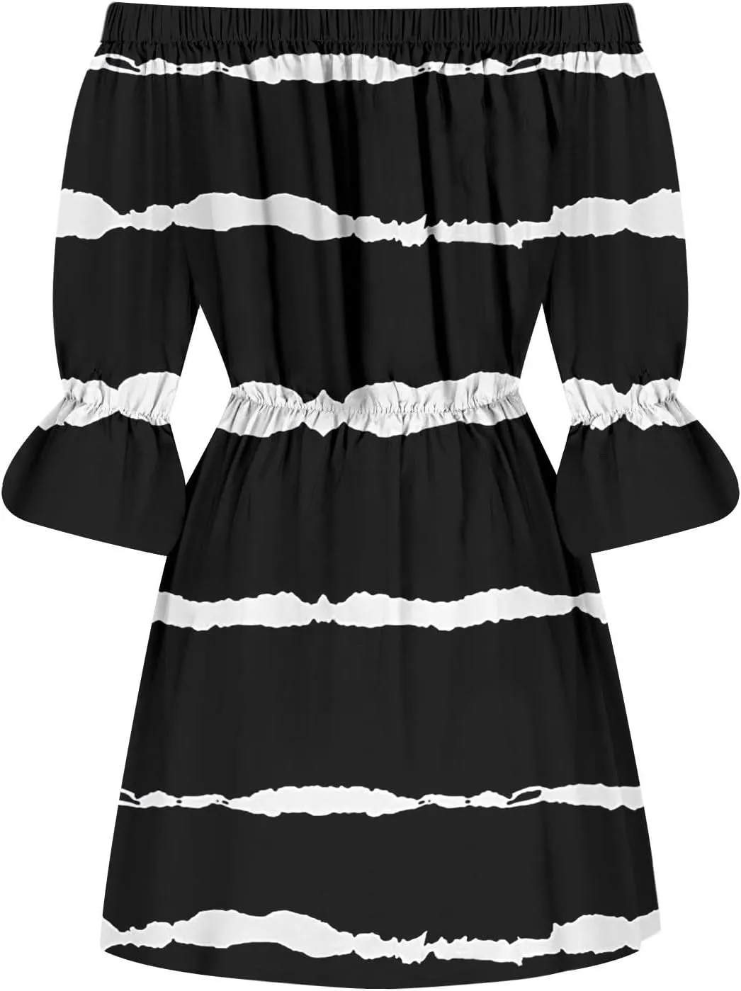 Womens Summer Dresses 2024 Off Shoulder Ruffle Long Sleeve Dress Boho Floral Mini Dress Strapless Short Dress