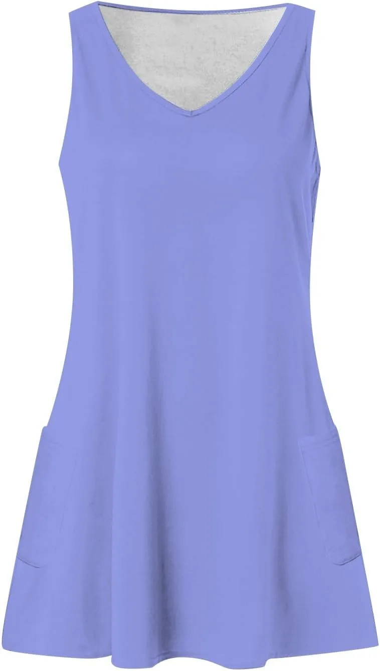 Womens Summer Dresses 2025 Loose V Neck Coverup Sleeveless Sundresses Beach Swimsuit with Pockets Floral/Plain