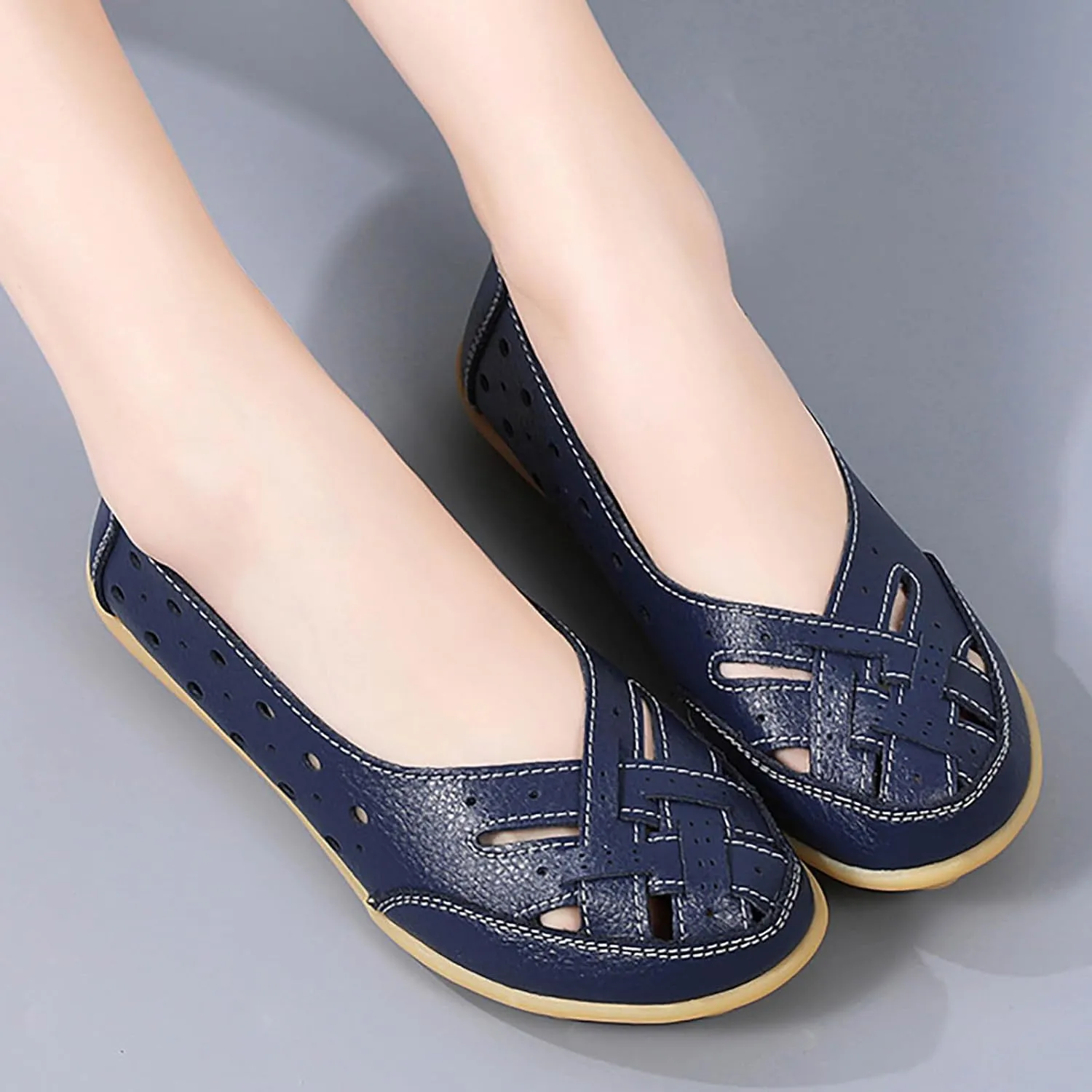 Women's Summer Fashion Flat Hollow Bowhead Casual Shoes Slip On Casual Comfortable Non Slip Mother Shoes Womens Wedge Dress Heels