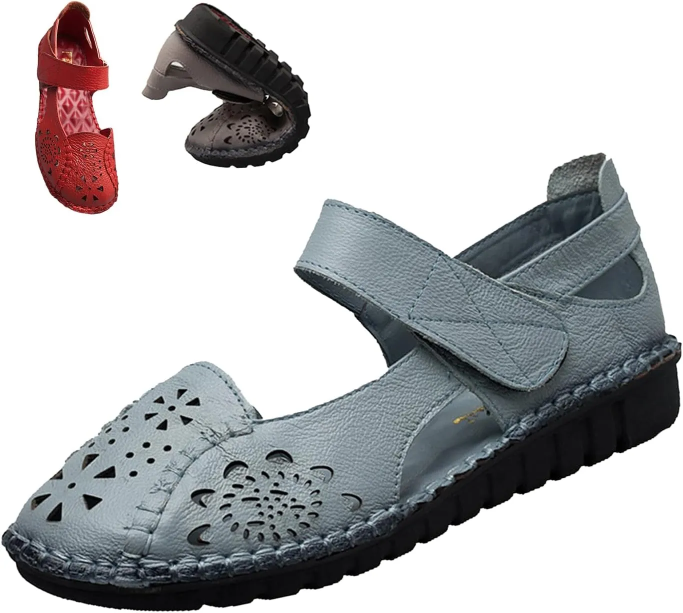 Women's Summer Leather Closed Toe Flats Sandals,Comfort Cutout Non-Slip Soft Sole Oxford Dress Casual Mary Jane Shoes