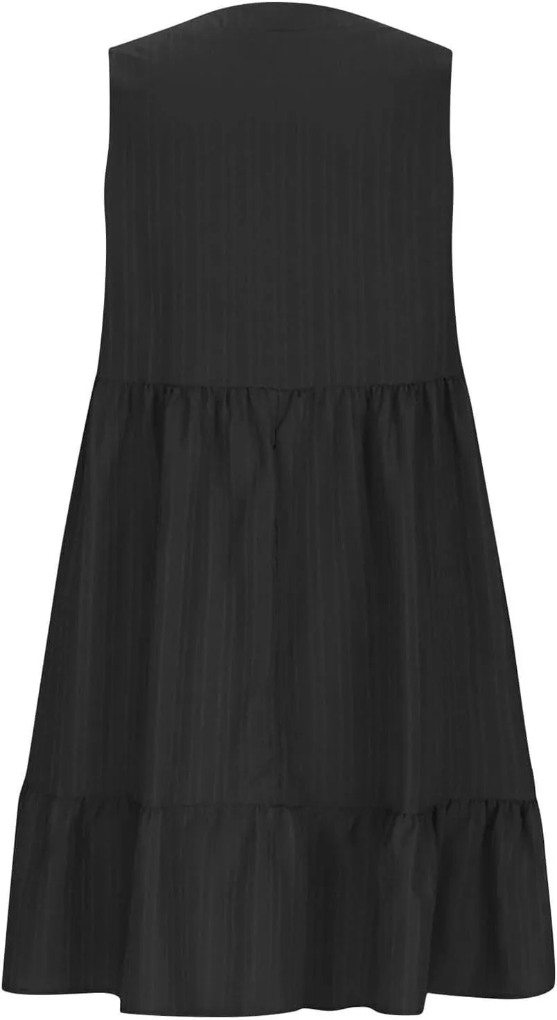 Womens Summer Short Sleeve Dresses V Neck Casual Solid Ruffle Tiered Layered Flowy A-Line Dress 2025 Beach Vacation