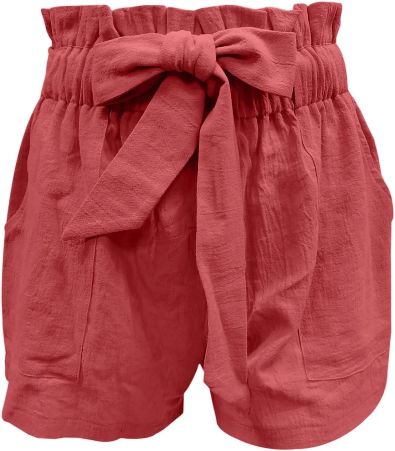 Women's Summer Shorts with Pockets Ruffle Hem and Bow Tie Waistband Casual High Waisted Under Skirt Shorts for