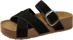 Women's Summer Slide Sandals Comfortable Thick Platform Wide Fit Flat Strappy Casual Beach Vacation Footwear