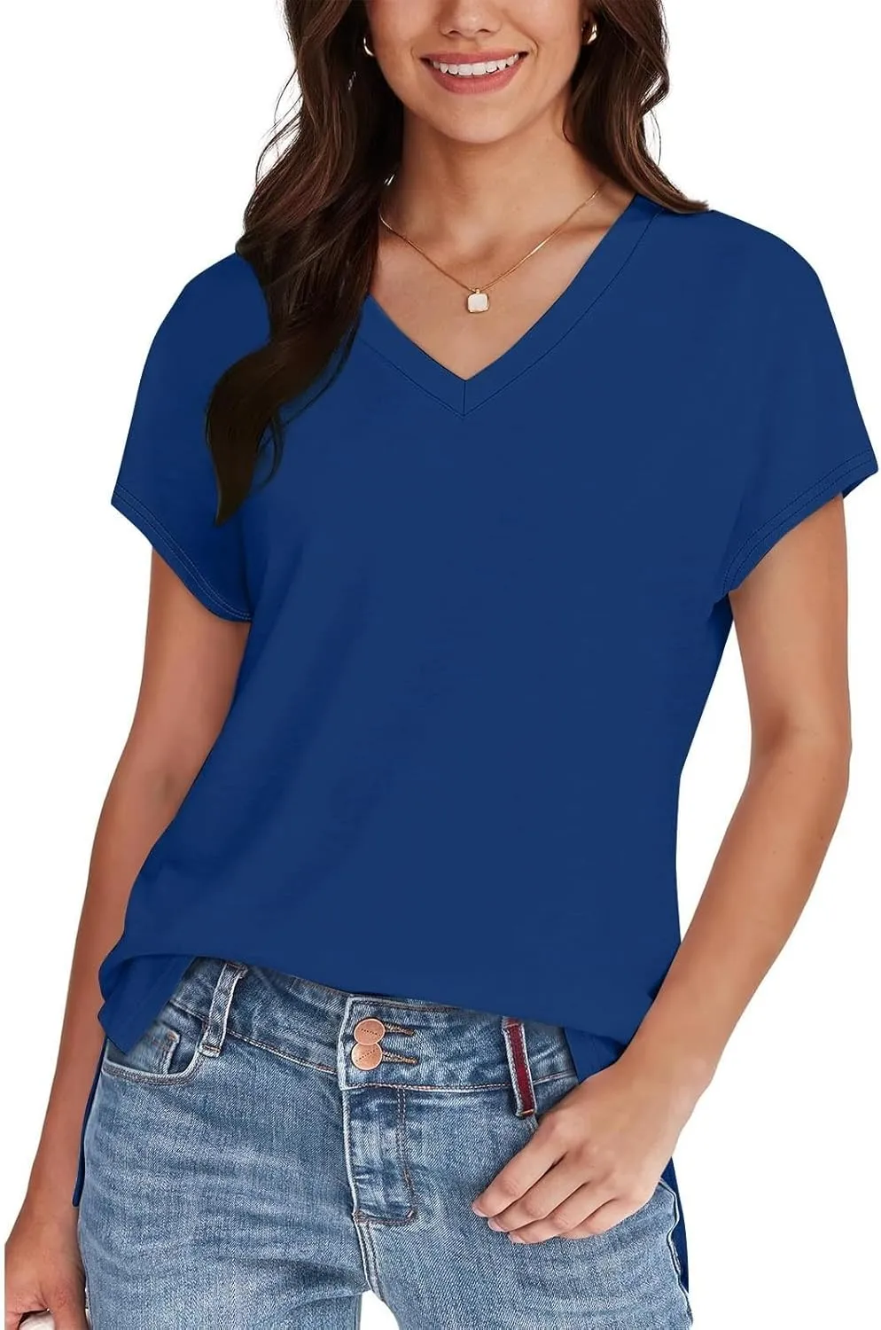 Womens Summer V Neck T Shirts Short Sleeve Basic Tee Tops Dressy Casual Loose Fit Cute Tshirt Trendy Fashion Outfits