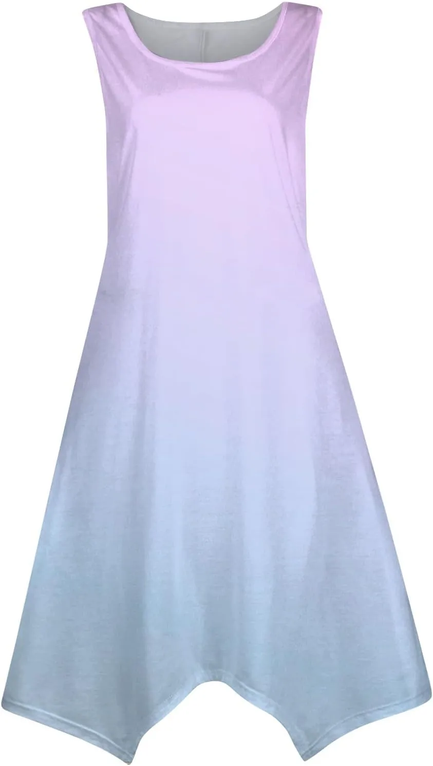 Womens Sun Dress Women's Summer 2025 Round Neck Midi Dress Sleeveless Gradient Floral Printed Beach Tank Dresses