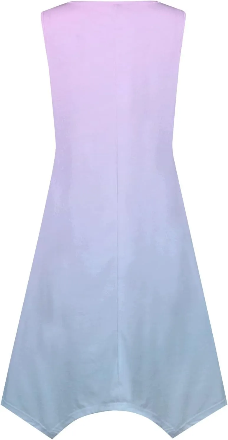 Womens Sun Dress Women's Summer 2025 Round Neck Midi Dress Sleeveless Gradient Floral Printed Beach Tank Dresses