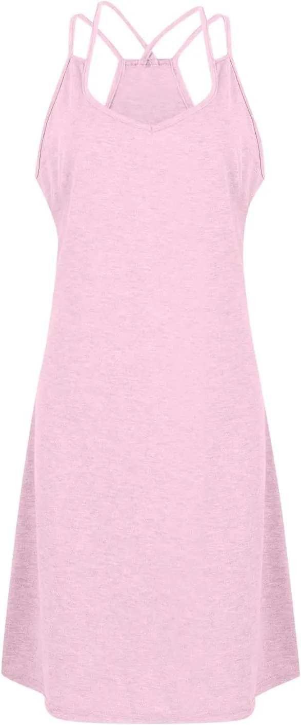 Women's Sundresses 2024 Casual Beach Tank Dress Solid Color Sleeveless Midi Sundress with Pocket