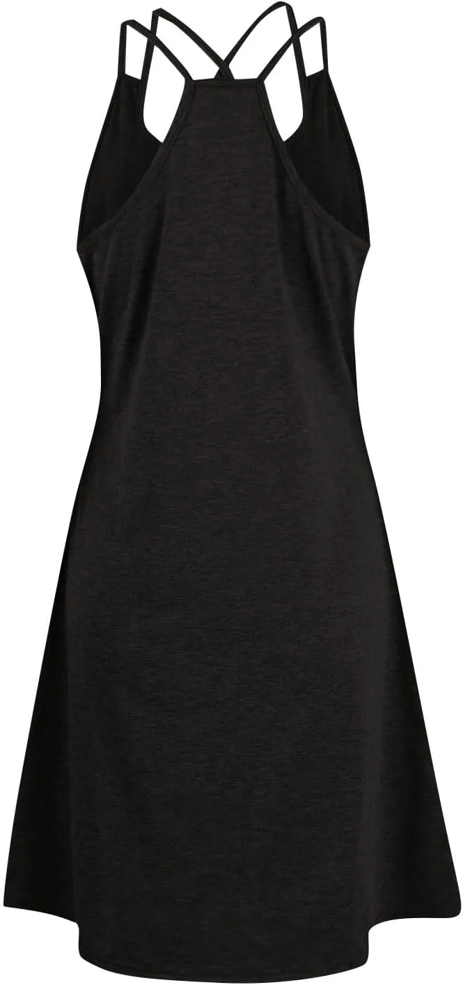 Women's Sundresses 2024 Casual Beach Tank Dress Solid Color Sleeveless Midi Sundress with Pocket