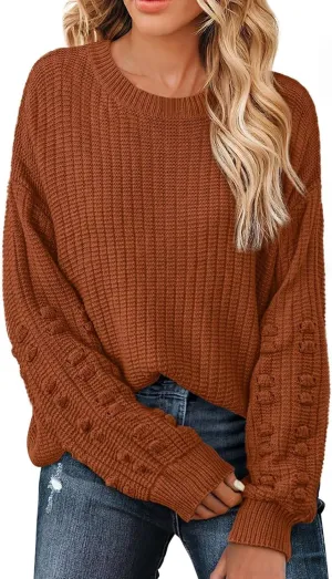 Womens Sweaters Cable Knit Crewneck Casual Loose Long Sleeve Basic Warm Vintage Pullover Top Fall Winter Outfits 2024