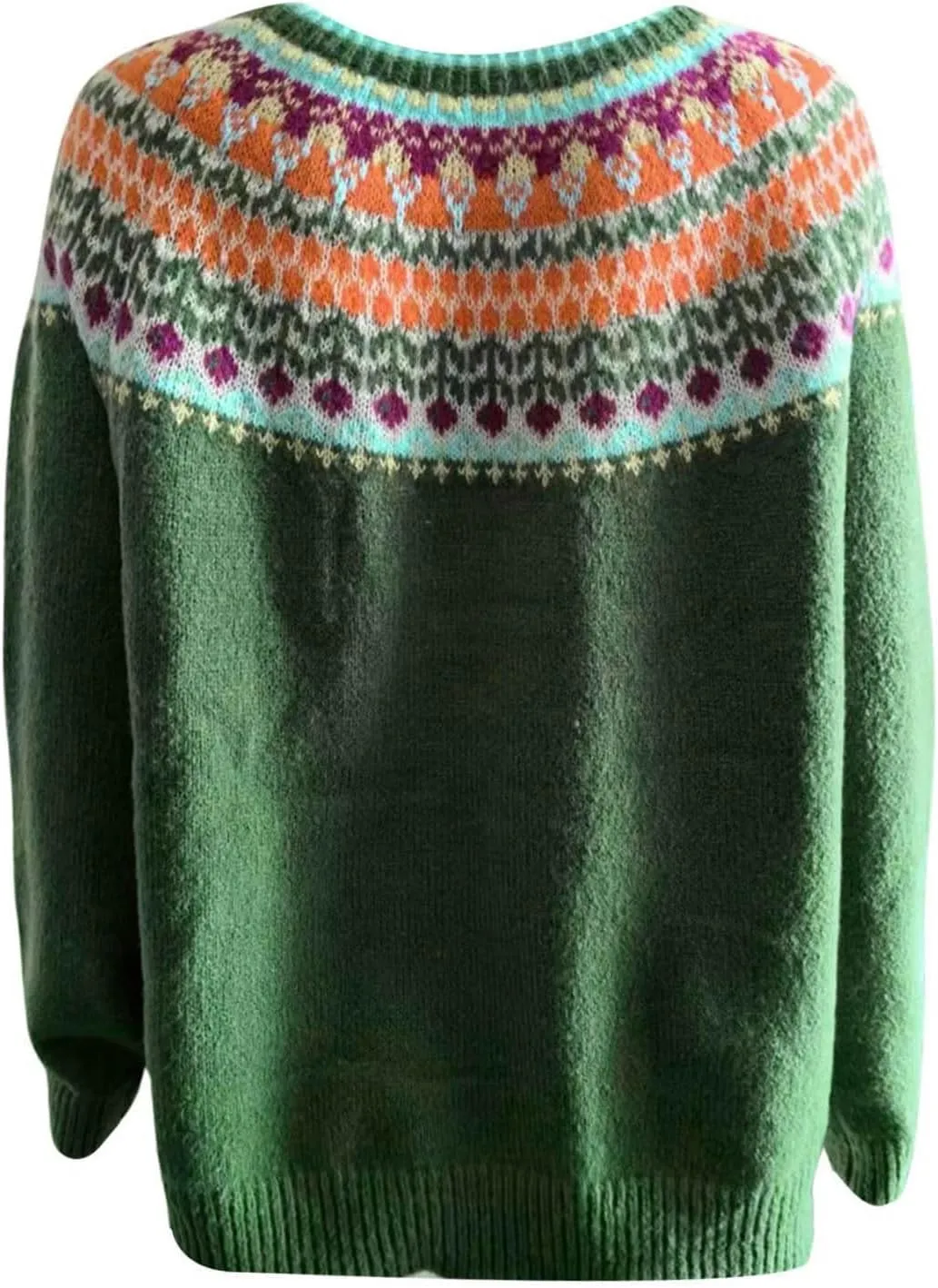 Womens Sweaters Fair Isle Knit Sweater Retro Crewneck Sweater Long Sleeve Warm Pullover Oversized Casual Sweater