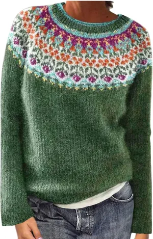 Womens Sweaters Fair Isle Knit Sweater Retro Crewneck Sweater Long Sleeve Warm Pullover Oversized Casual Sweater