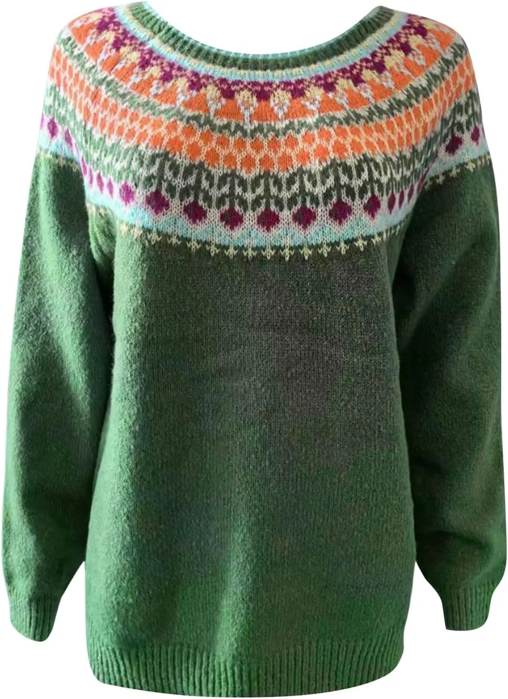 Womens Sweaters Fair Isle Knit Sweater Retro Crewneck Sweater Long Sleeve Warm Pullover Oversized Casual Sweater