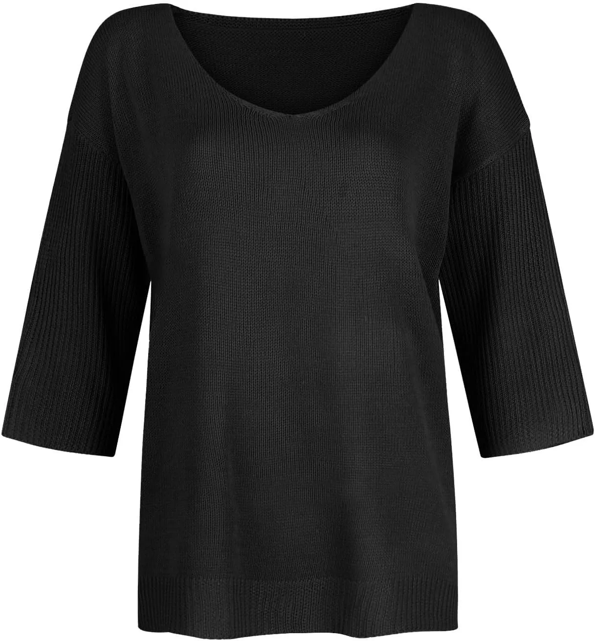 Womens Sweaters Lightweight Plain Sweater 3/4 Sleeve Basic Sweaters Oversized Fall Trendy Pullover