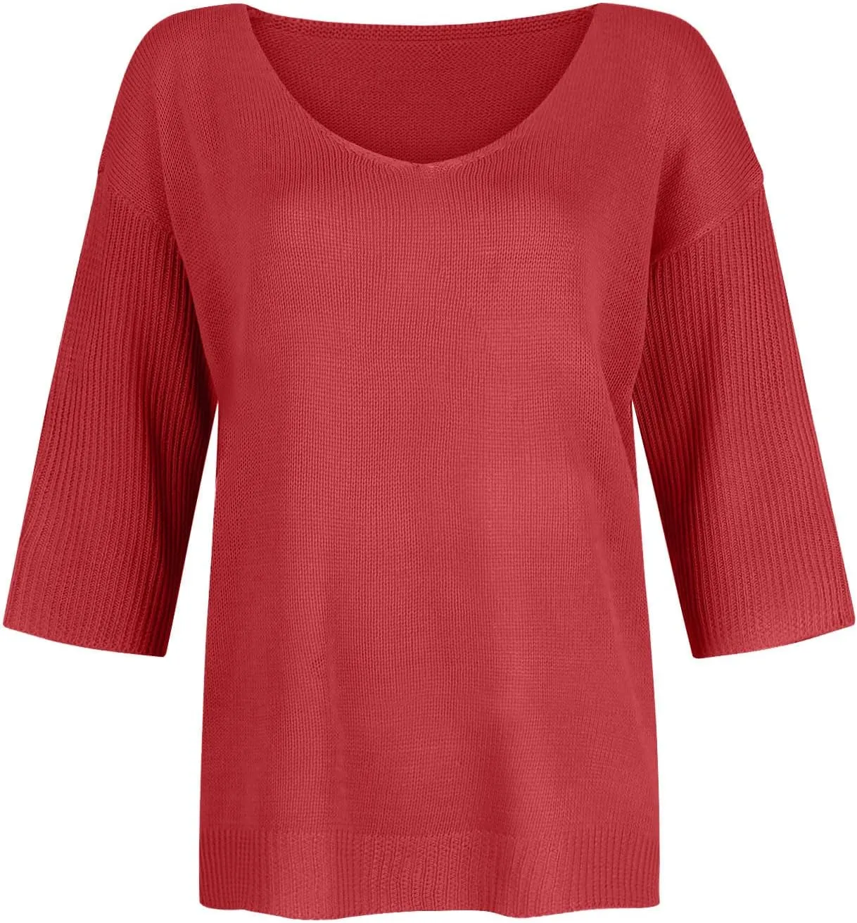Womens Sweaters Lightweight Plain Sweater 3/4 Sleeve Basic Sweaters Oversized Fall Trendy Pullover