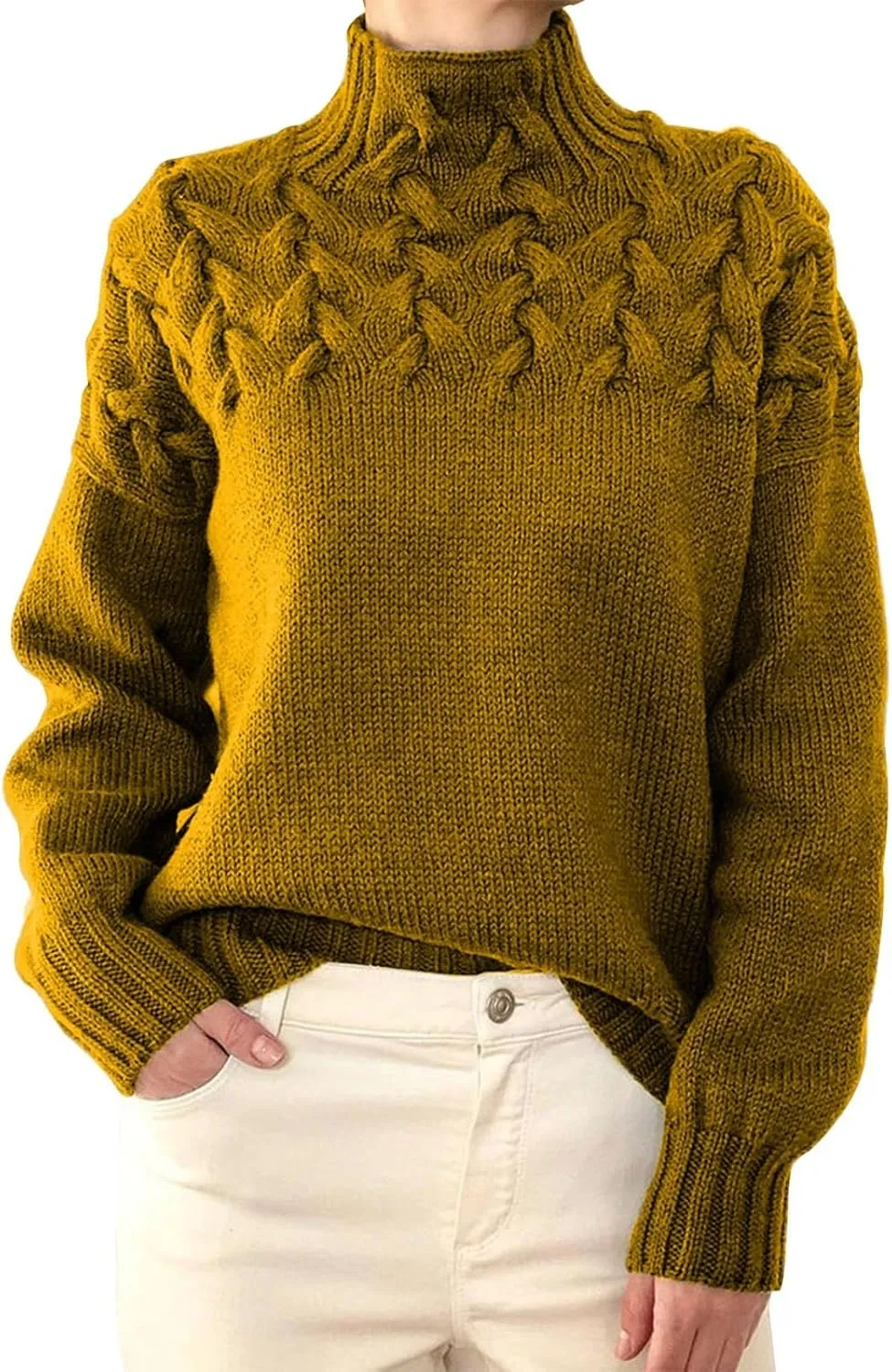Women's Turtleneck Sweaters 2024 Fall Winter Slouchy Comfy Solid Knit Chunky Sweater Casual Loose Jumper Tops