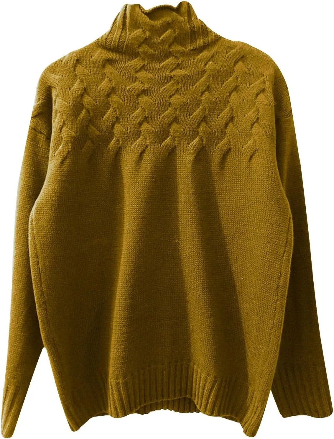 Women's Turtleneck Sweaters 2024 Fall Winter Slouchy Comfy Solid Knit Chunky Sweater Casual Loose Jumper Tops