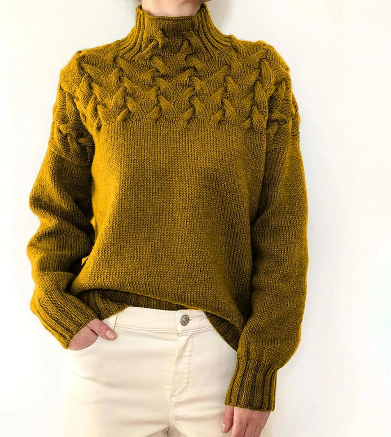 Women's Turtleneck Sweaters 2024 Fall Winter Slouchy Comfy Solid Knit Chunky Sweater Casual Loose Jumper Tops