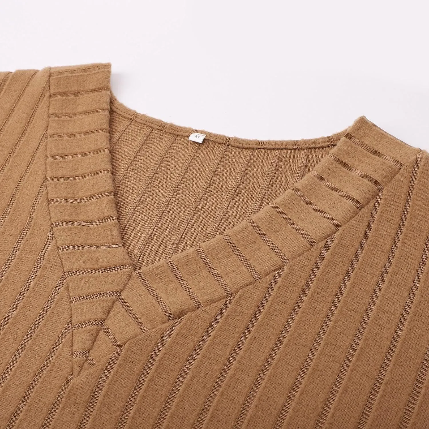 Womens V Neck Knit Sweater Casual Soft Long Sleeve Shirts Decorative Buttons Knitted Pullover Tunic Tops